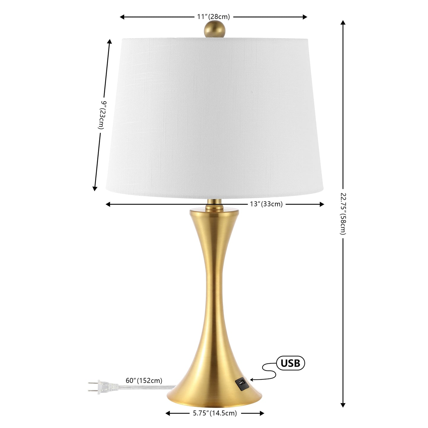 Lampe de table LED Makena 22,75 cm en fer moderne et glamour avec port de chargement USB (lot de 2) par JONATHAN Y