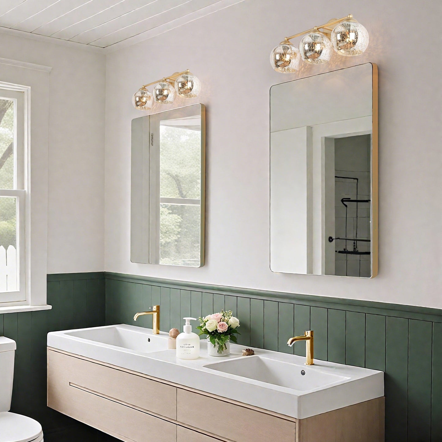 Applique murale à 3 lumières pour salle de bain, style glamour et moderne du milieu du siècle, avec verre au mercure - 21 L x 7 l x 8 H