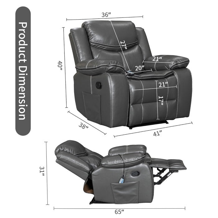 Fauteuil inclinable chauffant et massant en cuir durable à siège large