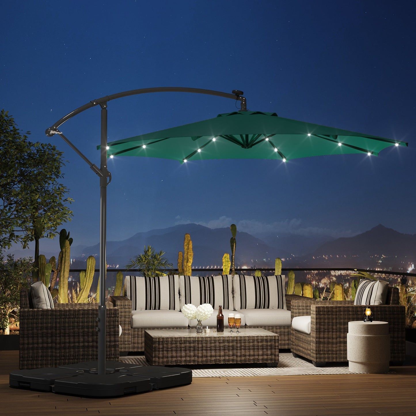 Parasol de terrasse éclairé à énergie solaire de 3 m avec pied
