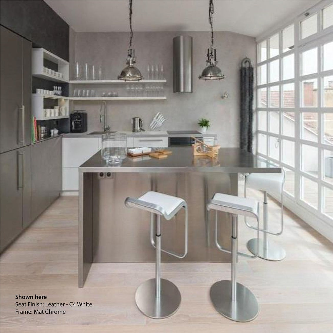 Tabouret réglable en hauteur LEM - Vérin à gaz chromé mat