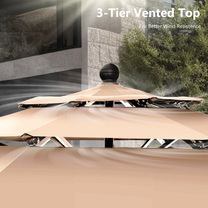 Parasol de terrasse inclinable à 3 niveaux de 10 pieds de MAISON ARTS, parasol d'extérieur à double ventilation avec lumières LED