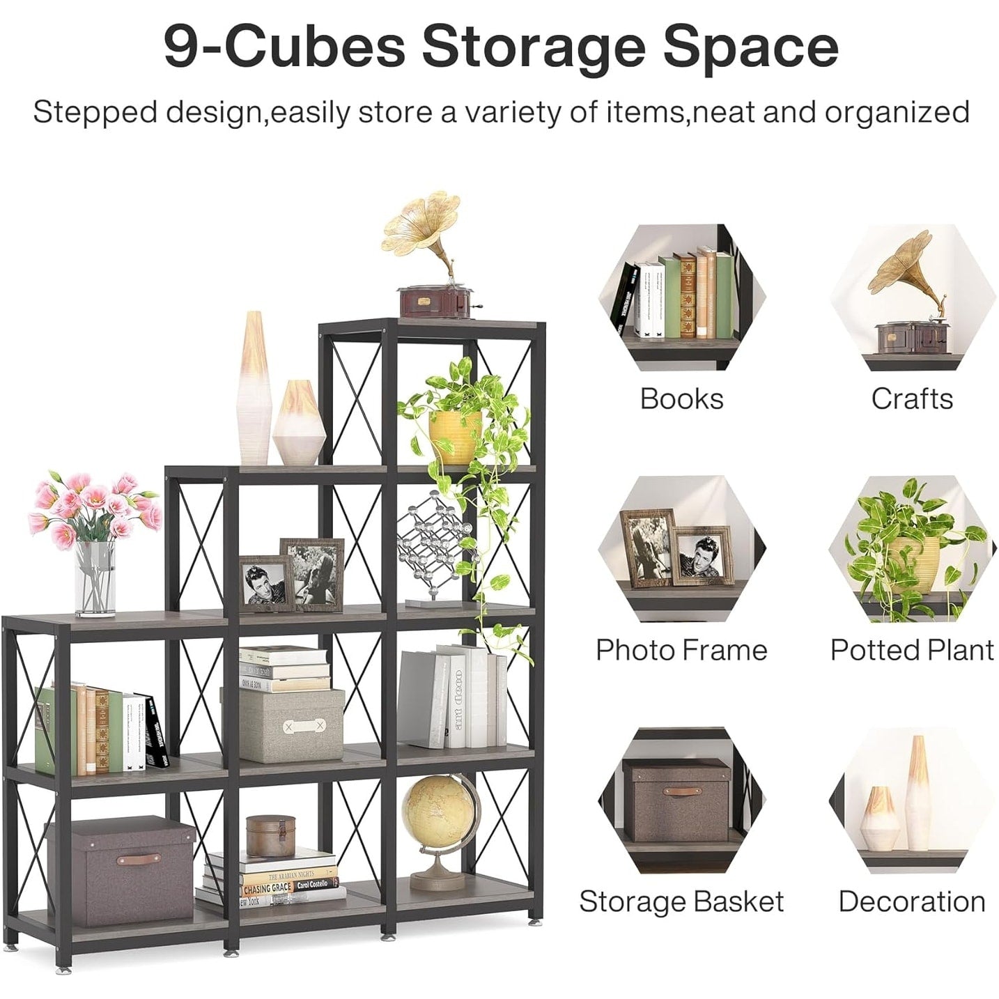 Bibliothèque échelle à 12 étagères, bibliothèque d'angle industrielle