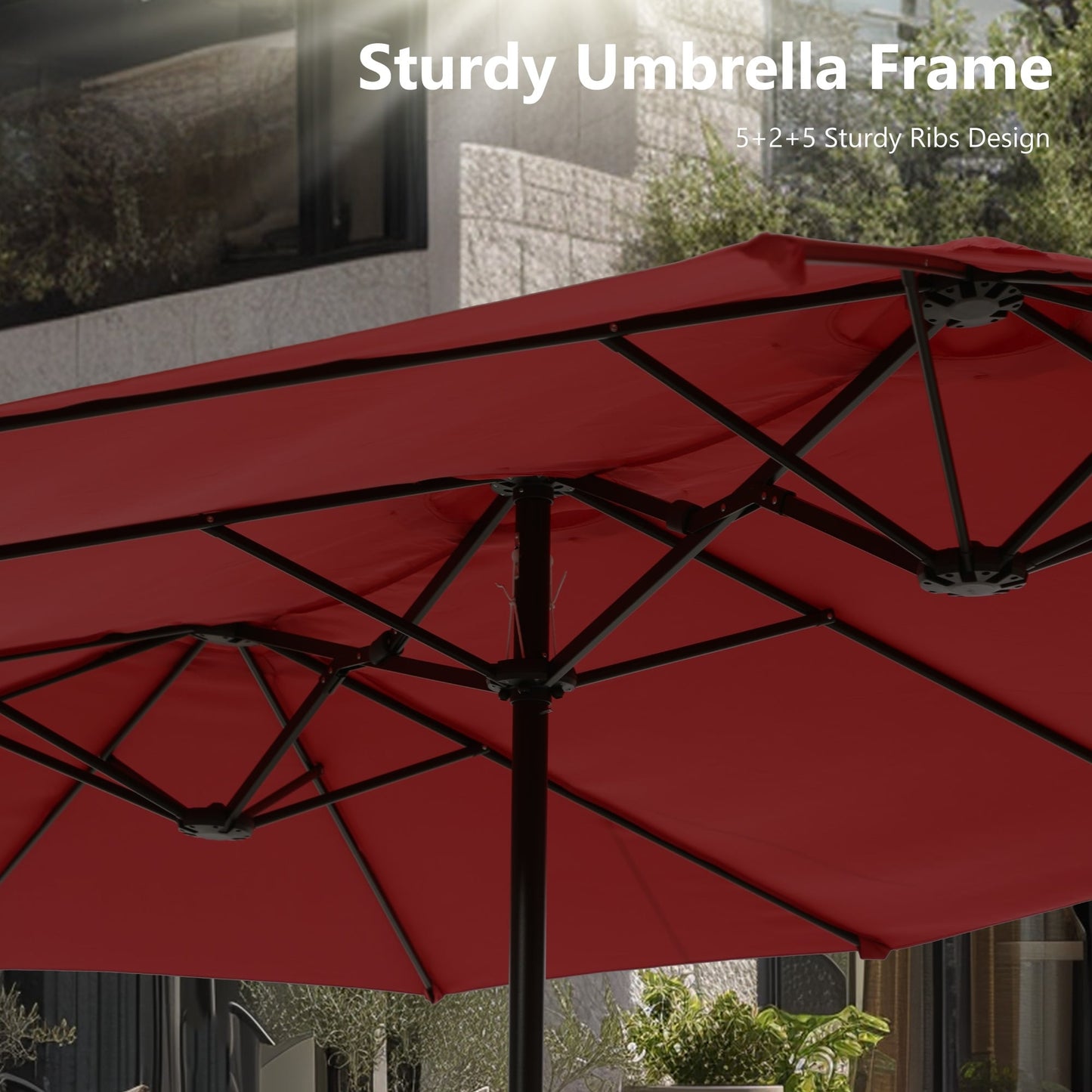 Parasol double extra large de 15 pieds pour patio double face de MAISON ARTS avec base incluse
