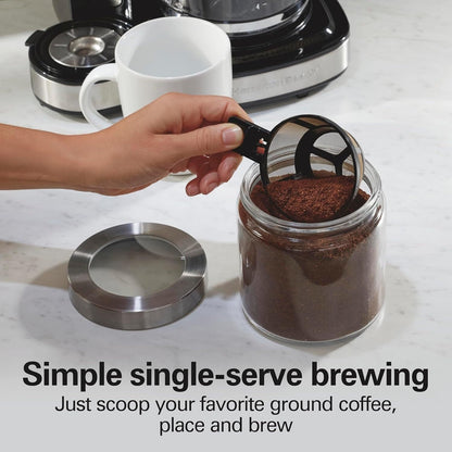 Cafetière 2 voies 12 tasses et doseur individuel, carafe en verre, pause et versement automatiques, noir