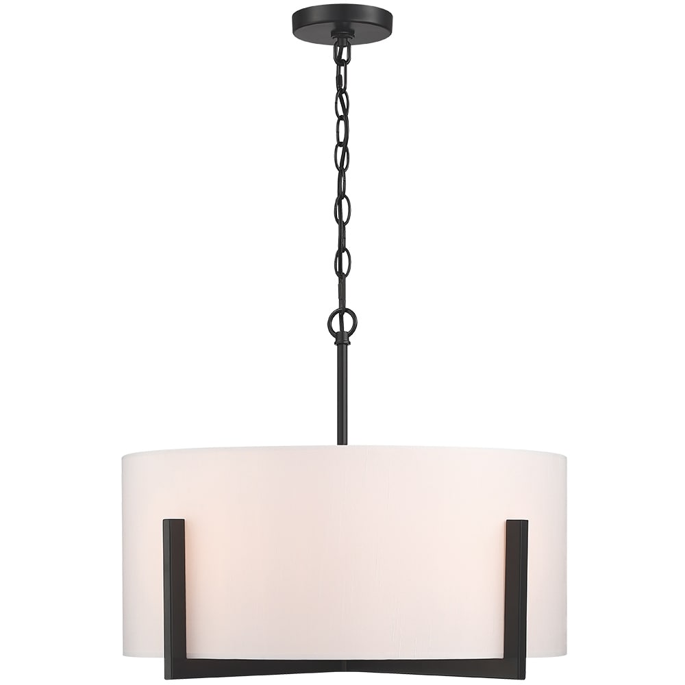 Lustre suspendu noir mat à 4 lumières de 22 po avec abat-jour tambour blanc - 22 W