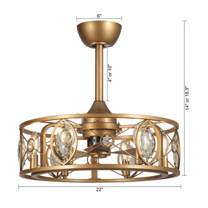 Lustre moderne en cristal avec ventilateur de plafond et télécommande