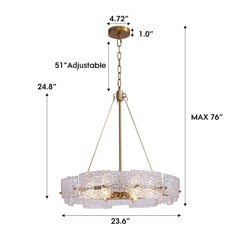 Lustre moderne en cristal doré de 23,6 po, 6 lumières, style tambour glamour, pour îlot de cuisine et salle à manger