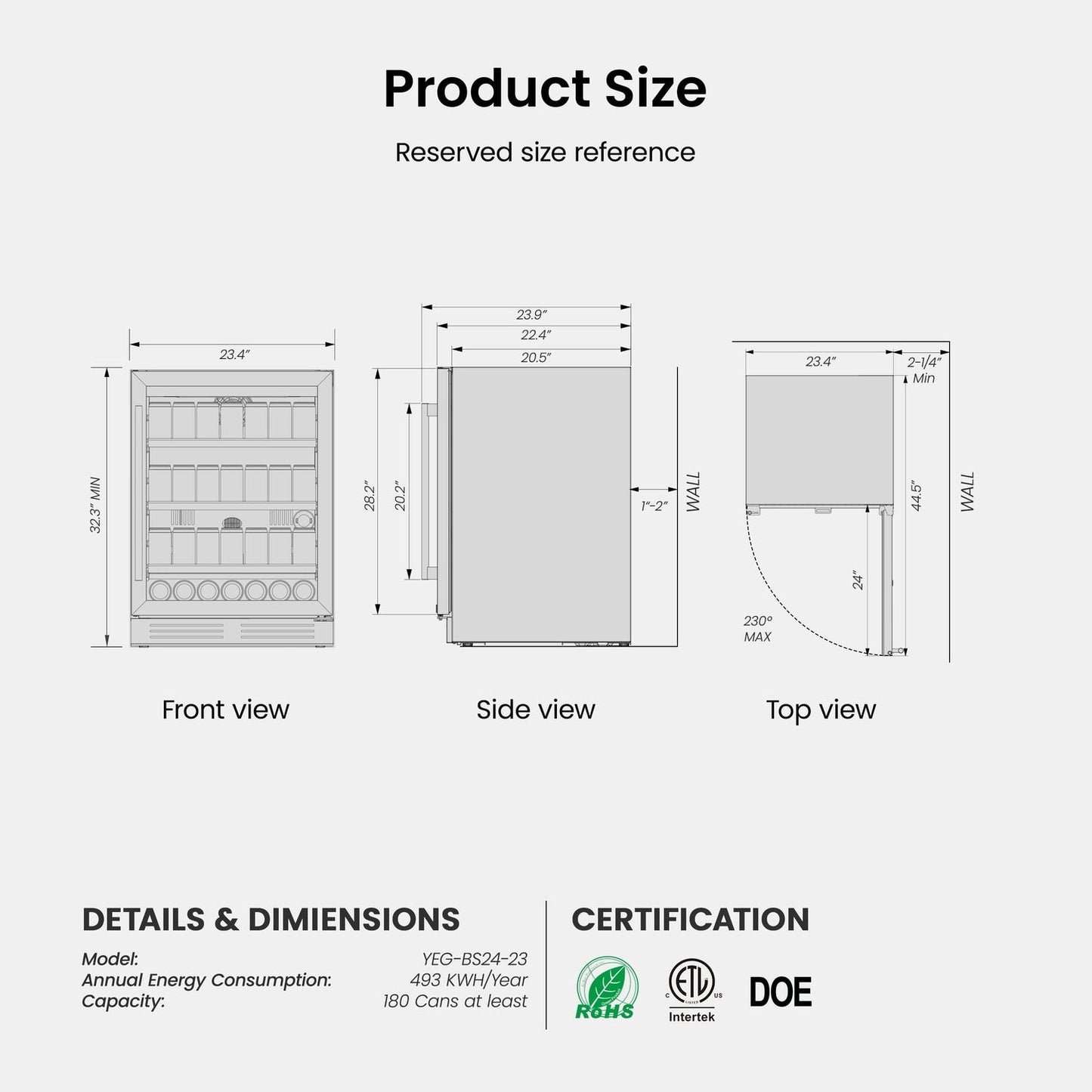 Réfrigérateur à boissons de 24 pouces, 140 canettes, pour boissons gazeuses et vins - 24 pouces