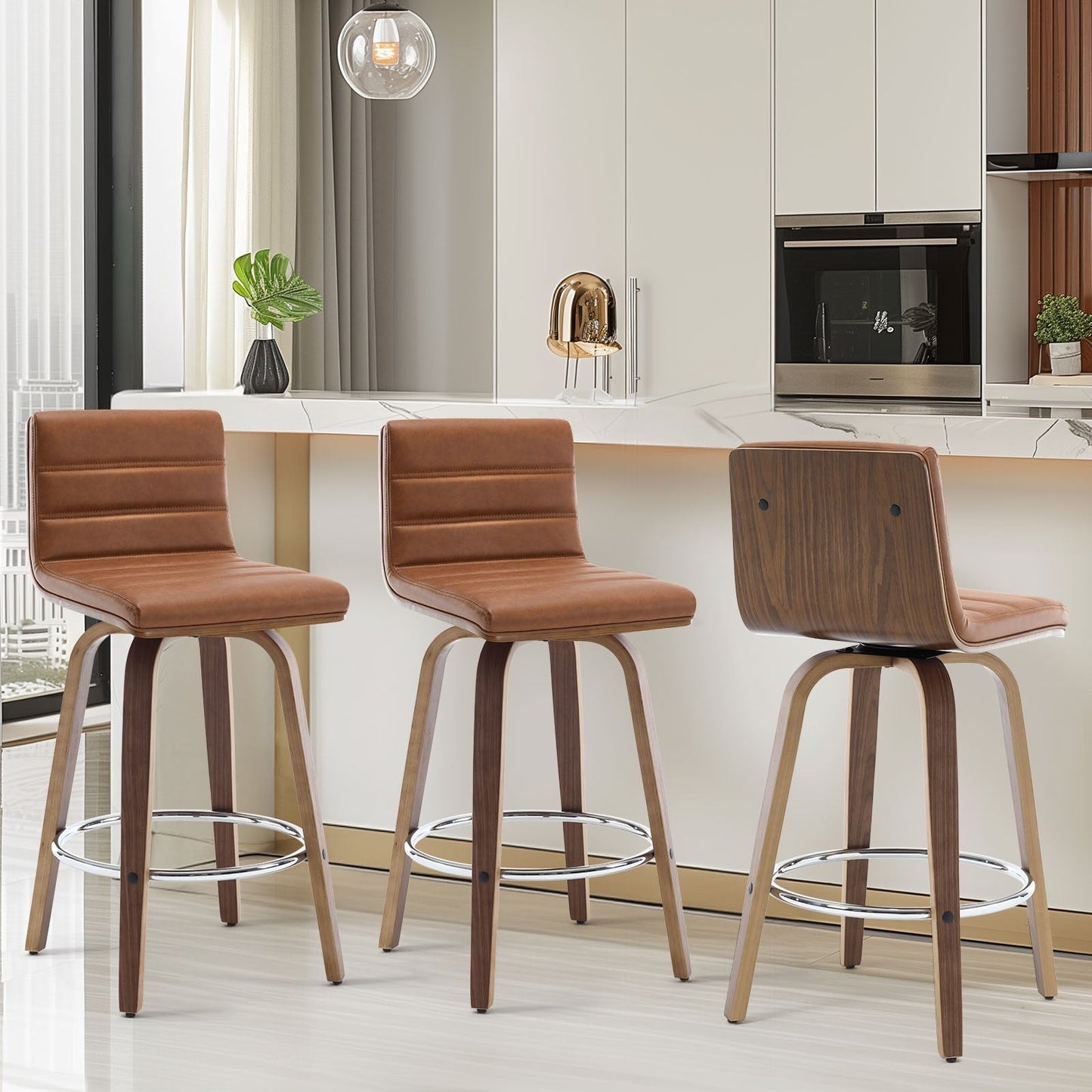 Tabourets de bar/comptoir pivotants en similicuir 26/29, lot de 2/3