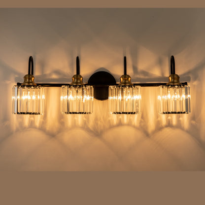 Applique murale de salle de bain moderne à 3/4 lumières, en cristal, à intensité variable, style glamour, linéaire, au-dessus du miroir