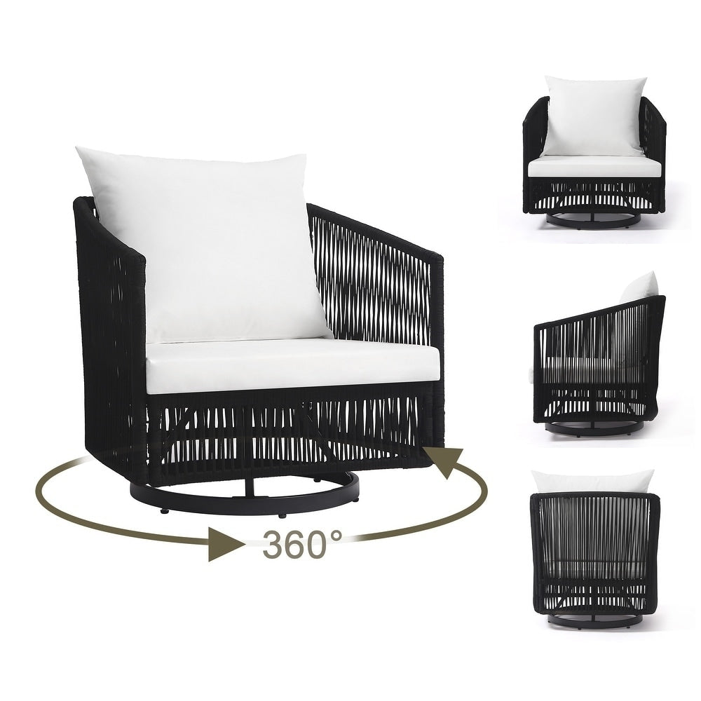 Ensemble de 3 chaises longues pivotantes d'extérieur pour jardin