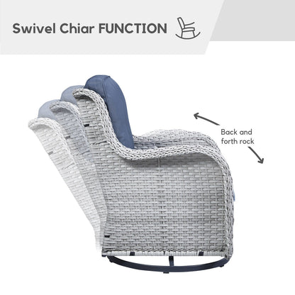 Fauteuil à bascule pivotant d'extérieur Gymojoy 3 pièces en osier avec coussin et table