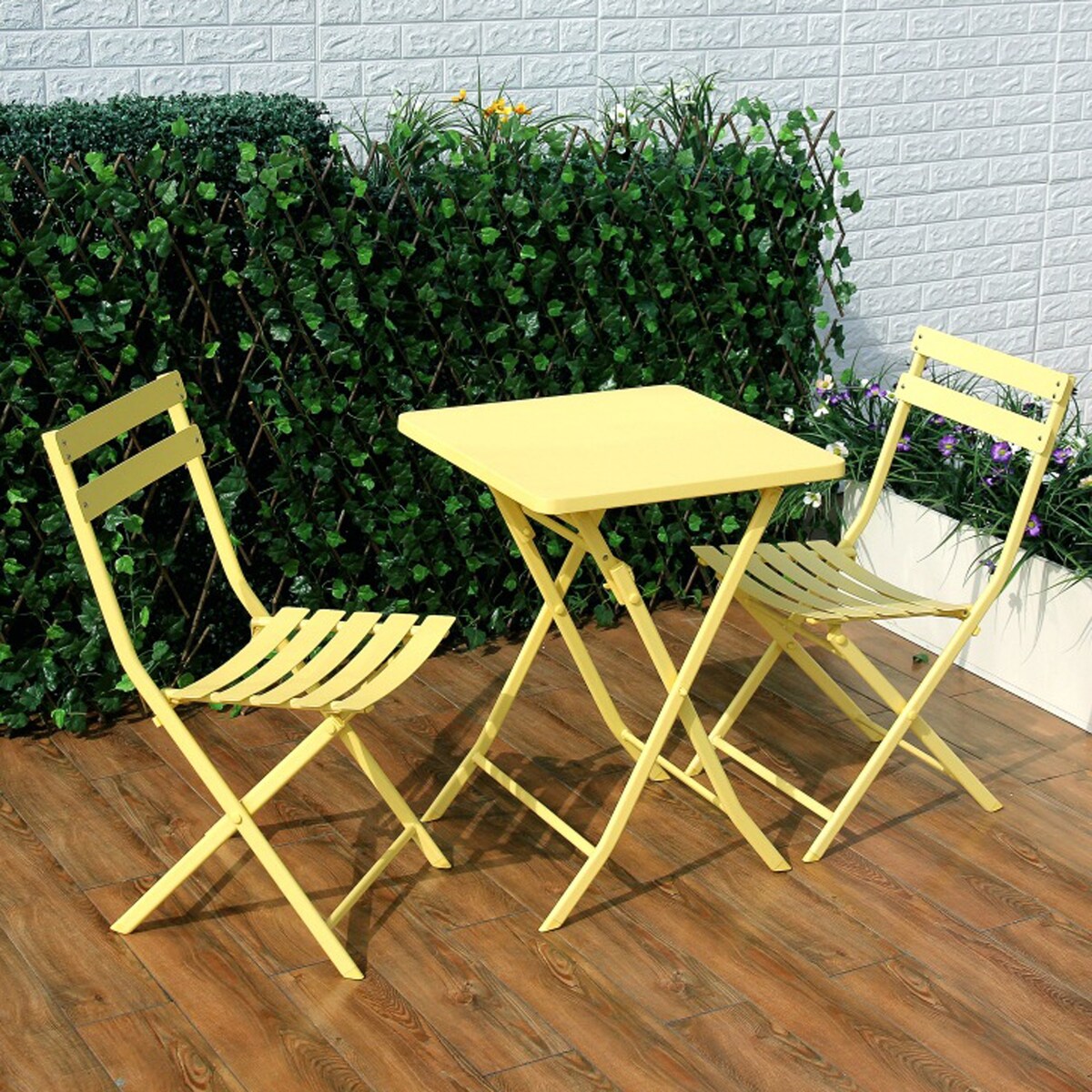 Ensemble bistro minimaliste de patio 3 pièces avec table carrée pliable et chaises - 3 pièces