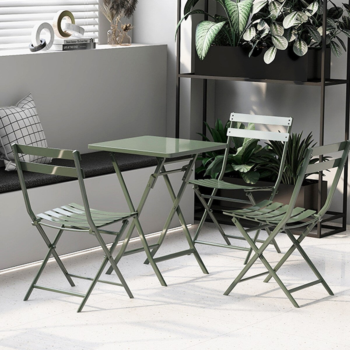 Ensemble bistro minimaliste de patio 3 pièces avec table carrée pliable et chaises - 3 pièces