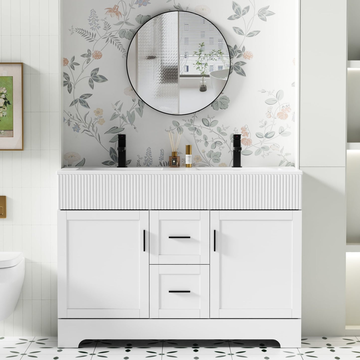 Ensemble de meuble-lavabo Wavy Line 30/36/48 avec lavabo et robinet