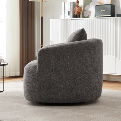 Fauteuil pivotant à 360°, fauteuil d'appoint Boucle 38,2 avec coussin décoratif, fauteuil tonneau rembourré avec accoudoirs incurvés