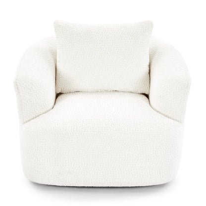 Fauteuil pivotant à 360°, fauteuil d'appoint Boucle 38,2 avec coussin décoratif, fauteuil tonneau rembourré avec accoudoirs incurvés