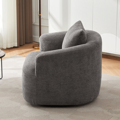 Fauteuil pivotant à 360°, fauteuil d'appoint Boucle 38,2 avec coussin décoratif, fauteuil tonneau rembourré avec accoudoirs incurvés