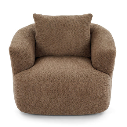 Fauteuil pivotant à 360°, fauteuil d'appoint Boucle 38,2 avec coussin décoratif, fauteuil tonneau rembourré avec accoudoirs incurvés