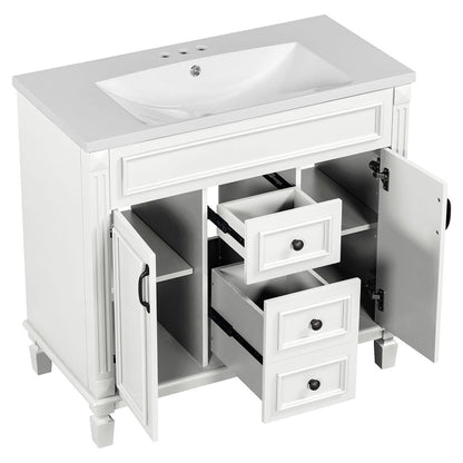 Meuble-lavabo moderne de 36 po avec lavabo supérieur et armoire à miroir, 2 portes et 2 tiroirs