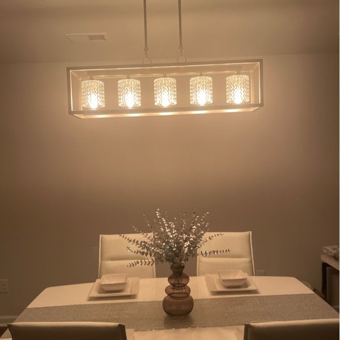 Lustre rectangulaire en cristal moderne de 37 pouces à 5 lumières pour salle à manger - 37 pouces
