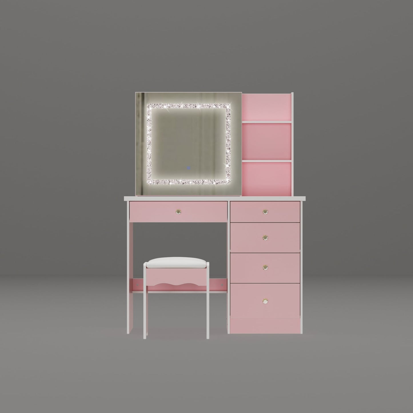 Ensemble de coiffeuse de maquillage de 39,4 po de large avec tabouret et miroir