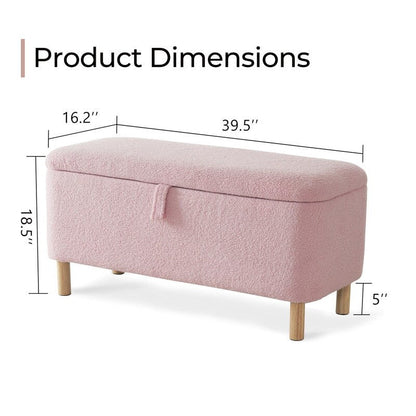 Banc ottoman de rangement en sherpa blanc cassé, repose-pieds, pour salon, chambre à coucher, pieds en bois