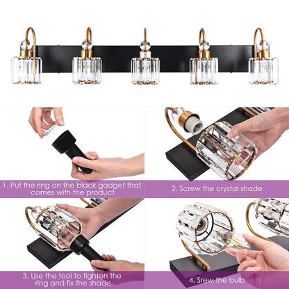 Applique murale moderne en cristal pour salle de bain, éclairage de vanité, chrome/noir/doré