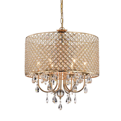 Lustre tambour à perles rondes avec cristaux suspendus