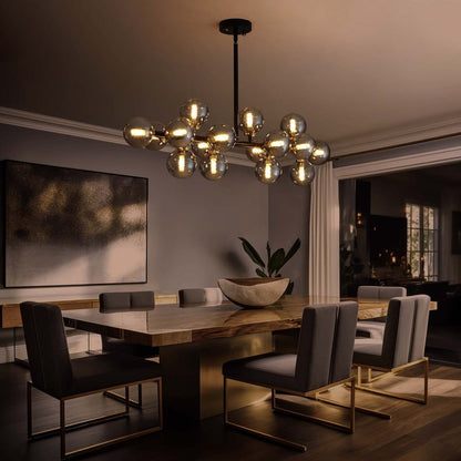 Lustre linéaire moderne du milieu du siècle de 40 po, suspension Spoutnik à 16 ampoules en laiton doré avec globe en verre dépoli pour salle à manger