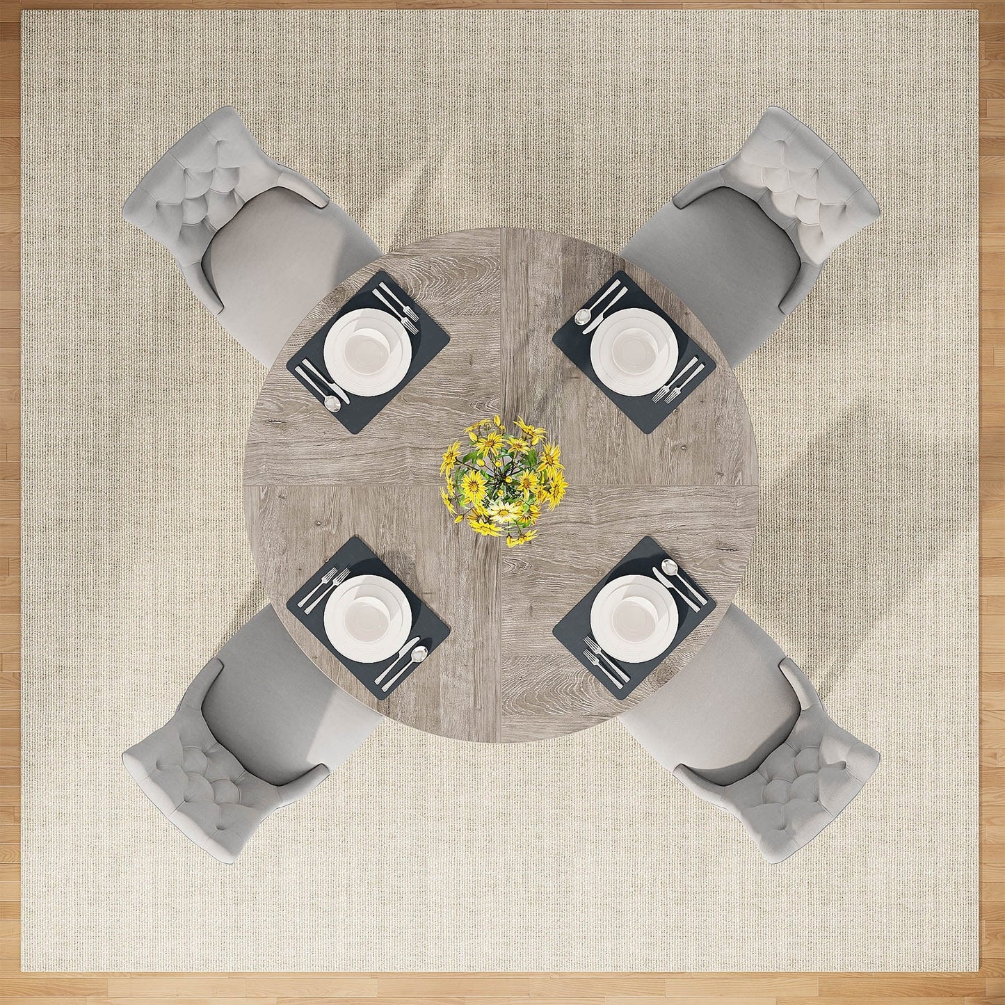 Table à manger ronde 47 pouces pour 4 personnes, table de cuisine de style campagnard, petite table à dîner en bois pour salle à manger et salon