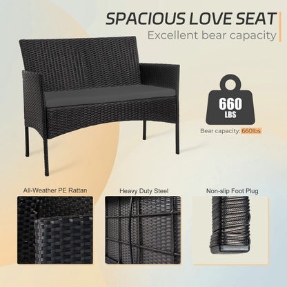 Ensemble de 4 meubles de jardin en osier, sectionnel et en rotin avec coussins