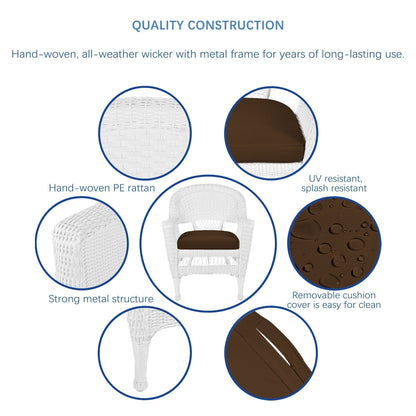 Ensemble de salle à manger en résine tressée blanche 5 pièces