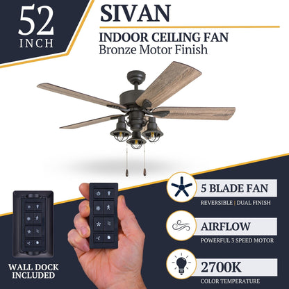 Ventilateur de plafond LED Prominence Home Sivan Bronze Farmhouse avec éclairage et télécommande