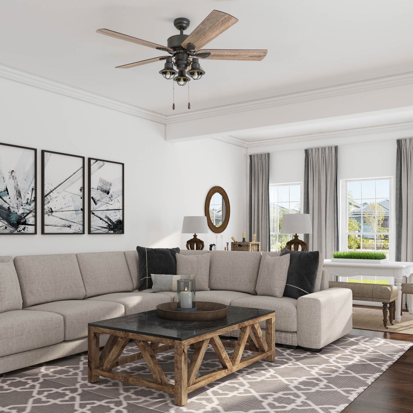 Ventilateur de plafond LED Prominence Home Sivan Bronze Farmhouse avec éclairage et télécommande