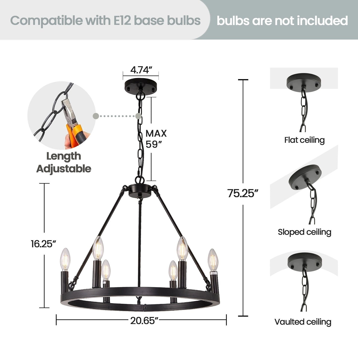 Lustre rond à 24 lumières en forme de roue de chariot de 54 pouces