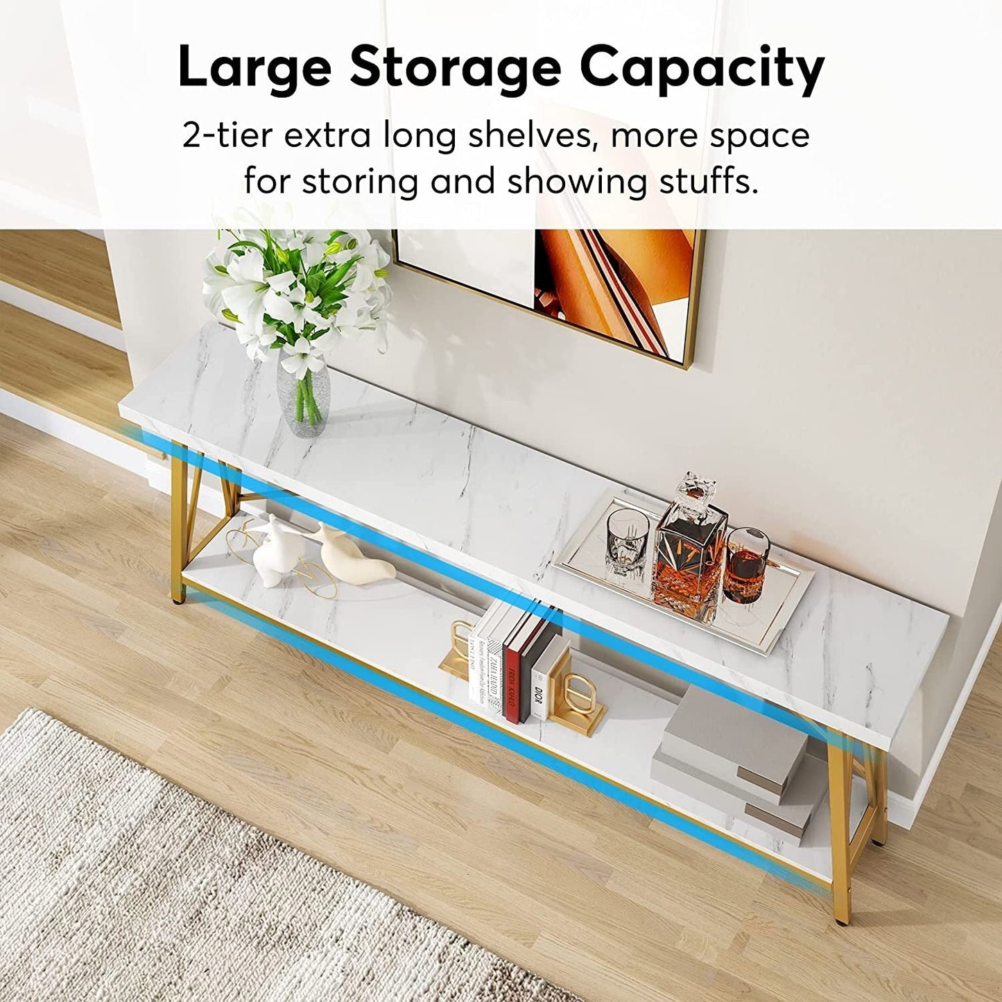 Table console d'entrée de style industriel extra-longue de 70,9 pouces