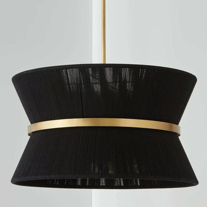 Lustre tambour bohème moderne à 8 lumières, grand format, 61 cm, en tissu tissé à la main, couleur or/noir, pour salle à manger/salon