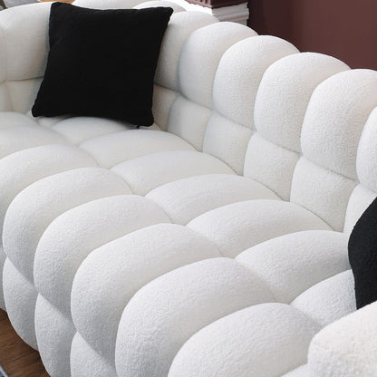 84.3 Luxueux grand canapé Boucle 3 places rembourré Marshmallow avec 2 coussins décoratifs carrés et accoudoir carré