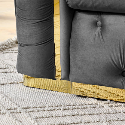 Canapé 3 places en velours 90,6 avec 2 coussins haute densité, touches dorées et coussins