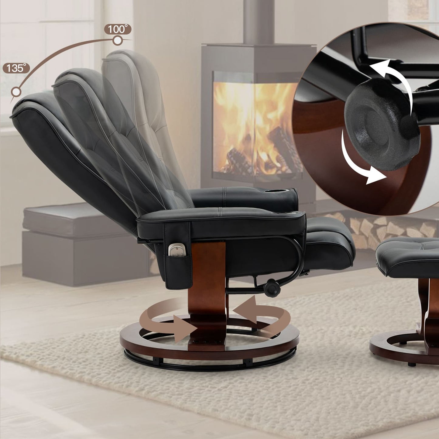 Fauteuil inclinable AVAWING avec ottoman pivotant