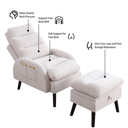 Fauteuil d'appoint HOMYKA avec dossier réglable et pouf de rangement