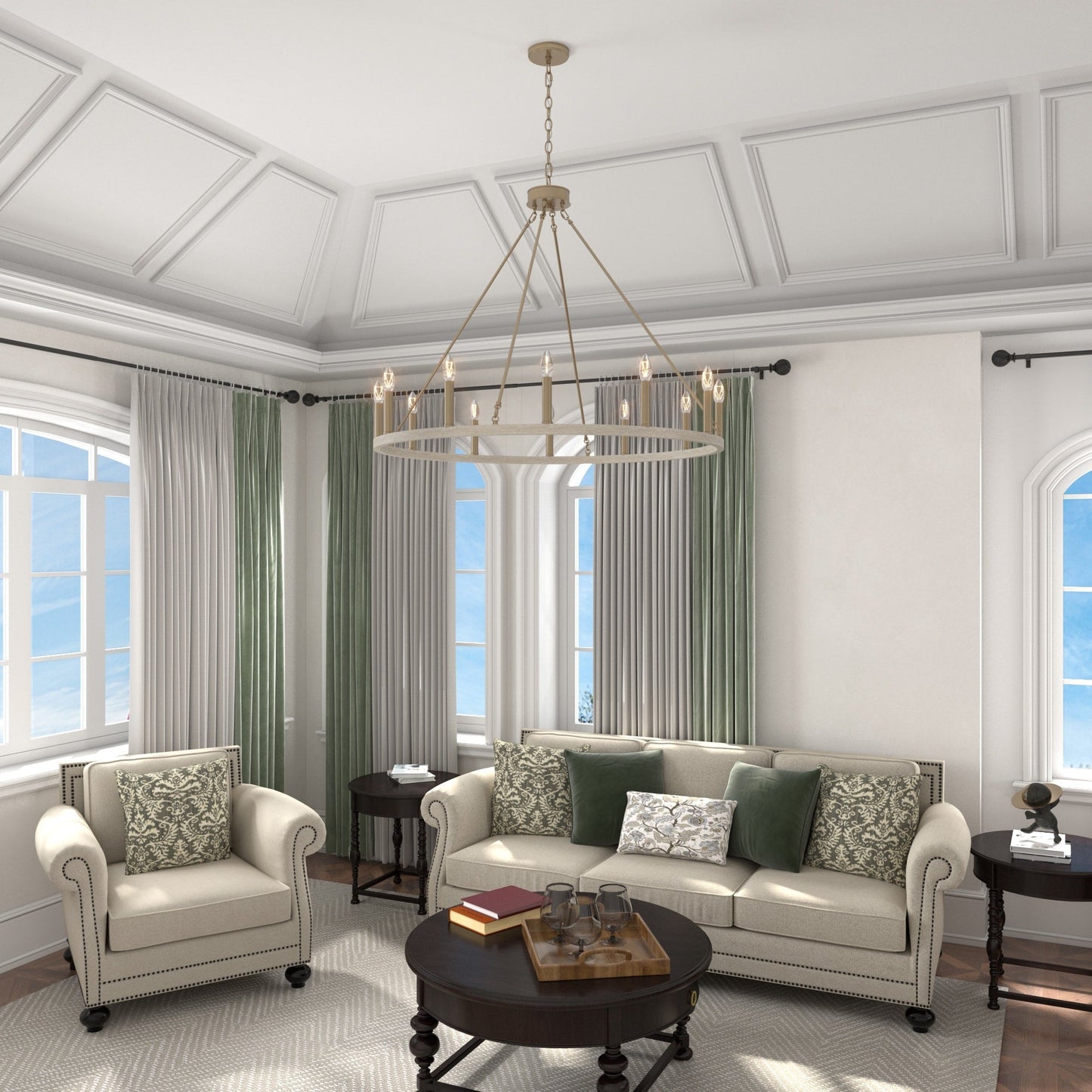 Lustre Acroma Farmhouse à 12 lumières, 40 po, en forme de roue de chariot, certifié UL - 40 po P x 138 po H