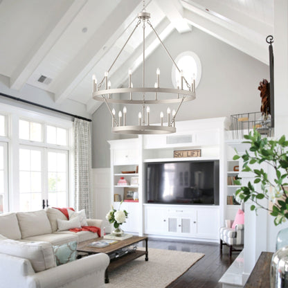 Lustre rond en forme de roue de chariot de style ferme moderne Acroma à 20 lumières de 40 po avec UL