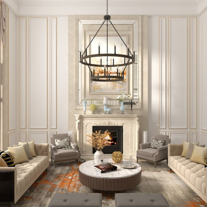 Lustre rond en forme de roue de chariot de style ferme moderne Acroma à 20 lumières de 40 po avec UL