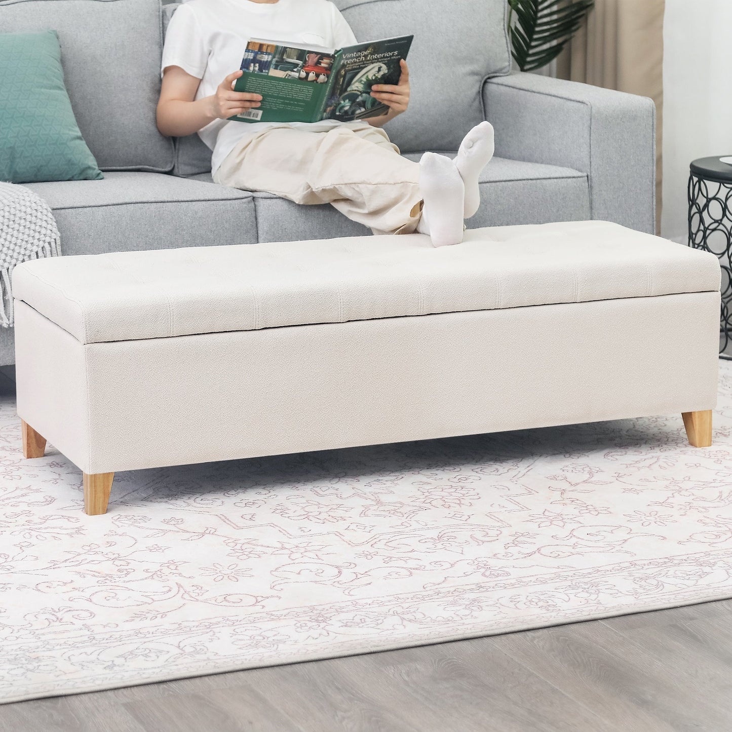 Banc ottoman de rangement en cuir reconstitué Adeco 50