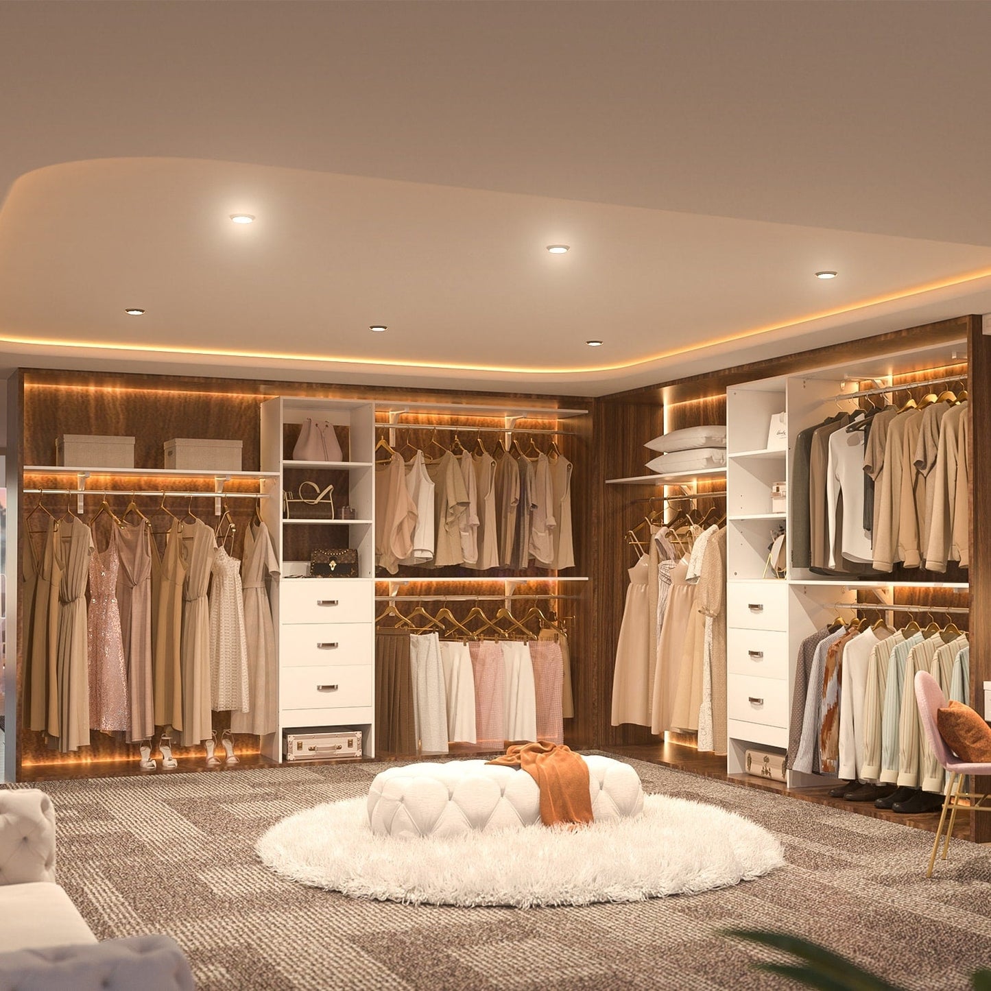 Rackcog Organiseur de placard réglable de 120 pouces avec tiroirs, système de placard avec étagères de bricolage pour placards et dressings