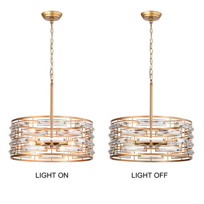 Lustre à abat-jour tambour Anita avec prisme en verre transparent