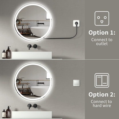 Miroir de courtoisie rond sans cadre, antibuée, éclairé par LED et à intensité variable